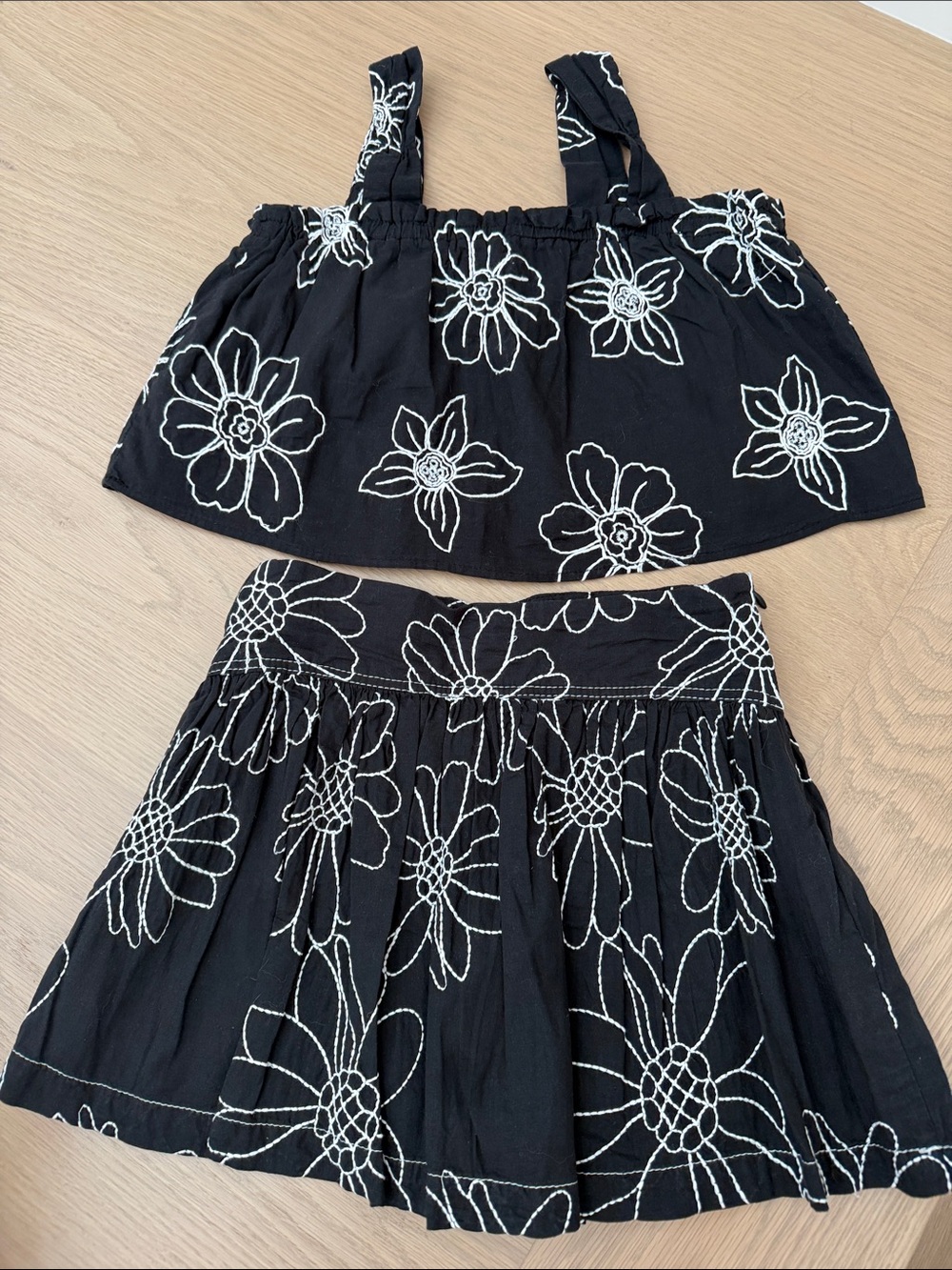Zara Black Two-Piece Floral Embroidered Skirt Set